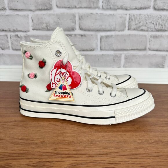 🌹Converse Chuck 70 Valentine 3D Rose Embroidered Hi 6 Men's Beige Heart A10637C - Picture 1 of 11